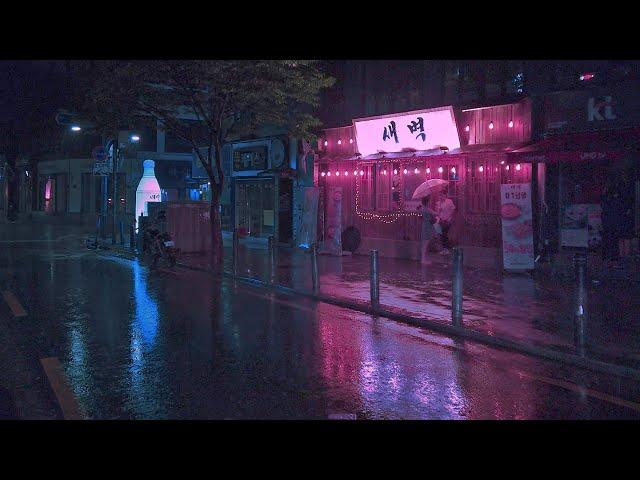 [4K] Seoul Hongdae 2AM, walking in the rain. Walking Tour Seoul Korea. Ambience Cyberpunk 새벽2시 홍대걷다