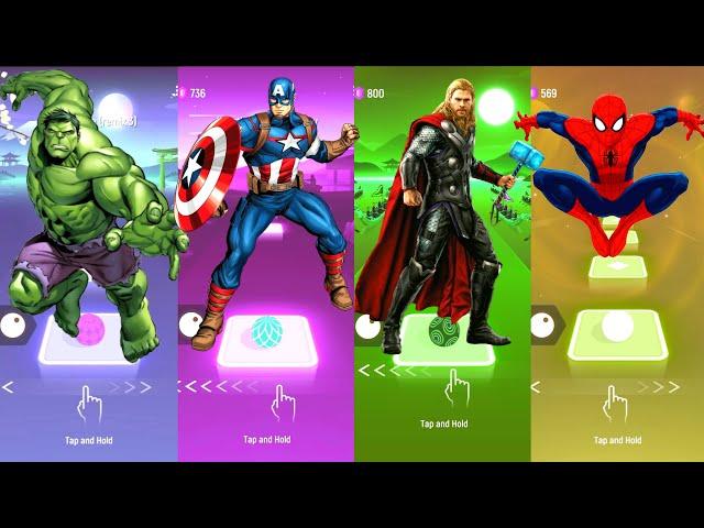 Hulk  Captain America  Thor  Spiderman | Marvel Heroes | Tiles Hop Fun Ball