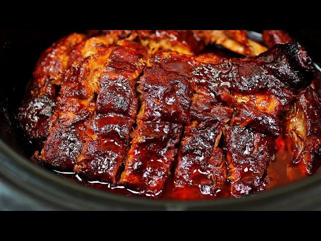 Super Easy Slow Cooker Ribs - Fall Off The Bone BBQ Ribs Recipe