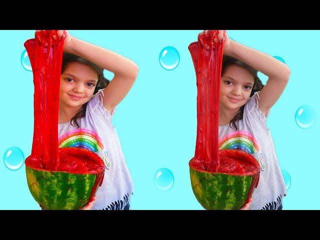 MASAL KARPUZ SLİME YAPTI - Kids pretend play with watermelon slime. Johny Johny Yes Papa Song