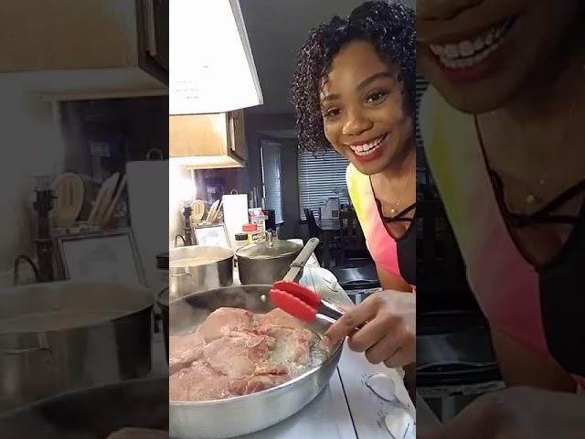Cooking With Aisha live making Skillet Pork Chops in a Creamy White Wine Sauce over Mash Potatoes