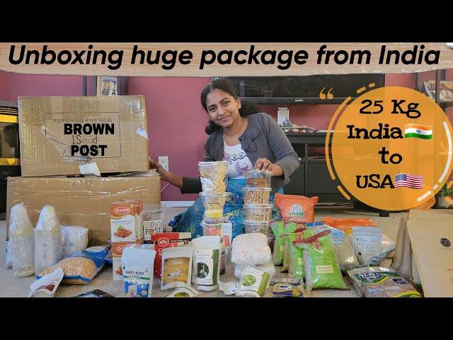 Unboxing 25kg Package from India to USA | Brown Post | USA Tamil Vlog | Pudhumai Sei | Tamil Vlog