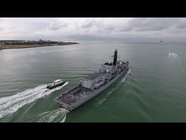 HMS KENT (F78) TYPE 23 FRIGATE. HMS NAVY SHIP  PORTSMOUTH DRONE DJI