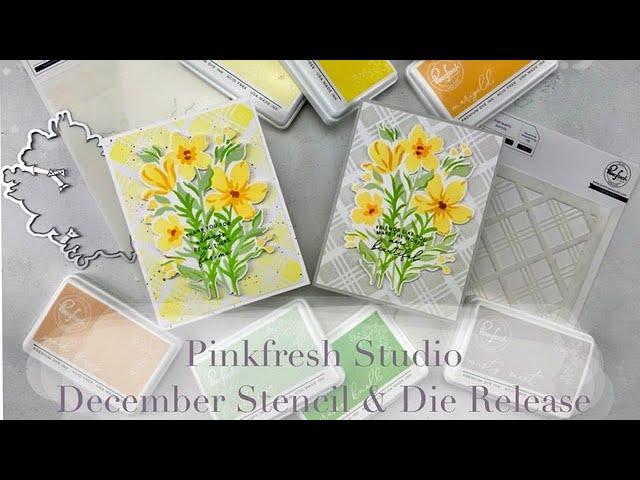 PinkFresh Studio December Release! Layering Stencils | Flowers Without Colouring!