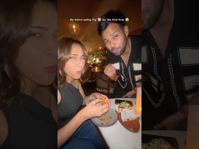 My Girl friend eating Pig  for the first time 