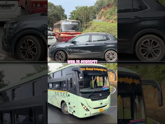 SETC and KSRTC buses in u bend slow and steady perfect turn who made the day mass
