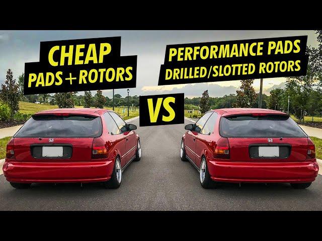 BRAKE TEST! CHEAP vs DRILLED/SLOTTED ROTORS & PERFORMANCE PADS