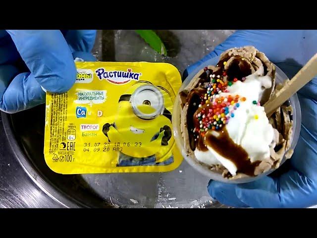 ASMR-Rastishka Fried Ice Cream Rolls. АСМР- Мороженое в родах с жёлтым йогуртом Растишка.