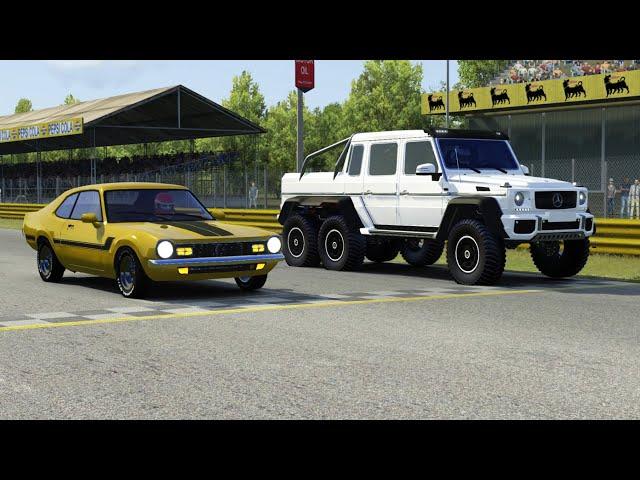 Ford Maverick Quadrijet 5.0 V8 GT vs Mercedes-Benz G-Class 6x6 AMG at Monza Full Course