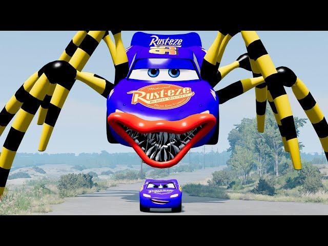 Epic escape from Lightning McQueen Spider Eater, Mater Eater,  Mack Robot Eater |BeamNG.Drive