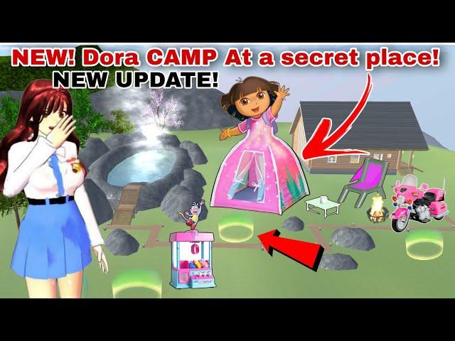 يوجد مخيم فستان دورا خلف المسبح There's New Dora Dress Camp Next to Pond in Sakura School Simulator