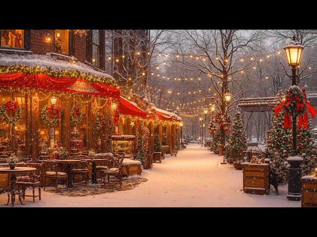 Cozy Outdoor Christmas Coffee Shop - Smooth Christmas Jazz Instrumental Music ~ Christmas Ambience 