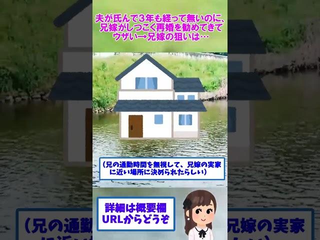 【2ch修羅場】夫が氏んで３年も経って無いのに、兄嫁がしつこく再婚を勧めてきてウザい→兄嫁の狙いは…【ゆっくりショート版】#short