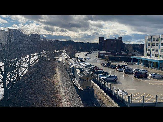 Freight Train through Manchester City | New Hampshire | Union Pacific 5948 Diesel Locomotive |