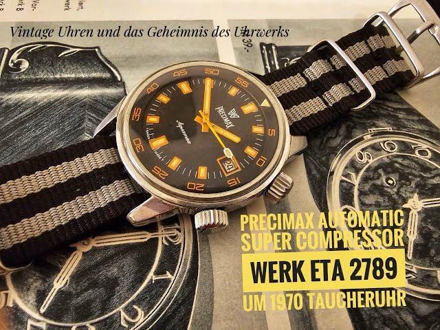 Vintage Uhren: Precimax automatic Super Compressor Werk Eta 2789 Um 1970 Taucheruhr