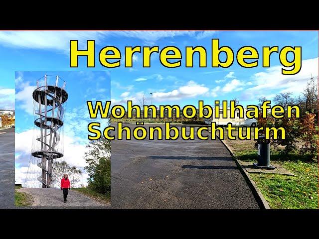 Herrenberg bei Stuttgart.  Wohnmobilhafen, Altstadt und Schönbuchturm