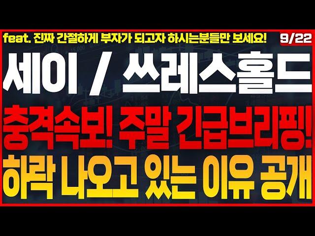 [세이 쓰레스홀드 가격전망]긴급속보! 금양과 에코프로처럼 10배 이상 폭등 나옵니다! 부의 추월차선에 올라탈 수 있는 마지막 기회! #세이코인목표가 #쓰레스홀드코인목표가