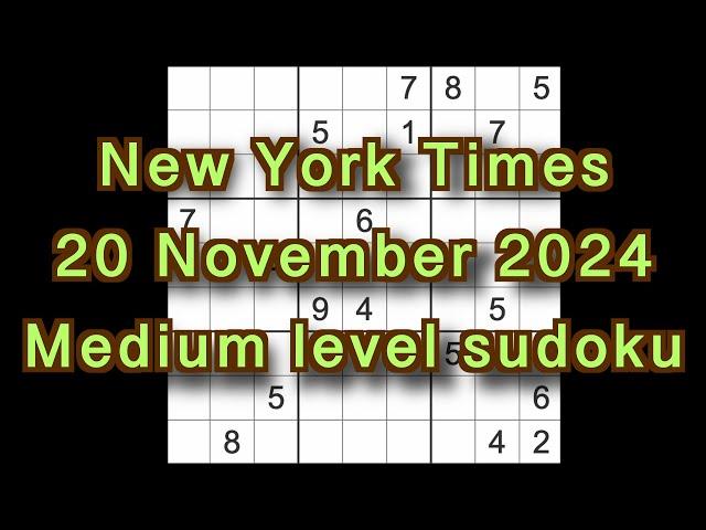 Sudoku solution – New York Times 20 November 2024 Medium level