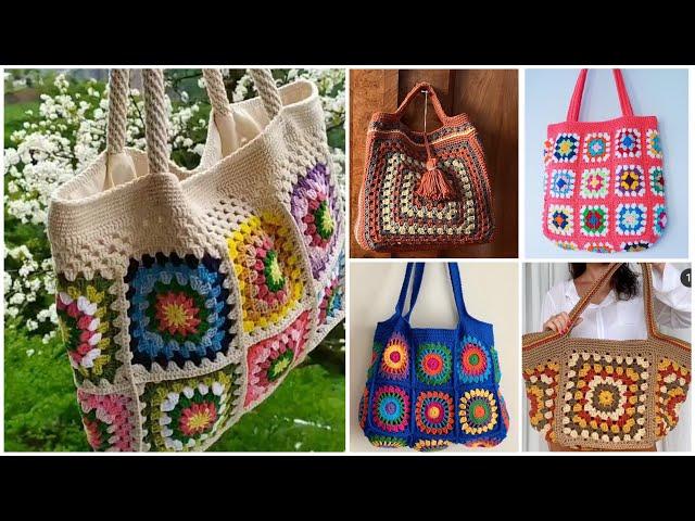 Granny crochet square pattern shoulder bag/handbag/fancy bag designs ideas #crochet #crochetbag