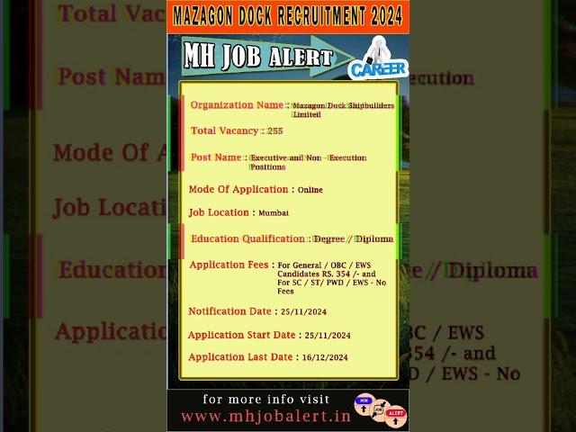 Mazagon Dock Recruitment 2024. #mazagon #mazagondock #mdl #MDLJobs #MDLRecruitment #MDLVacancy #mdl