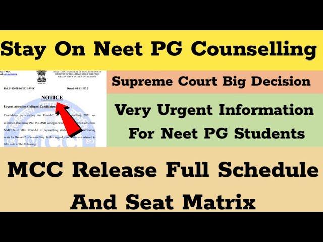 Stay On Neet PG Counselling |MCC Release Seat Matrix|Schedule |Neet PG Counselling latest News Today