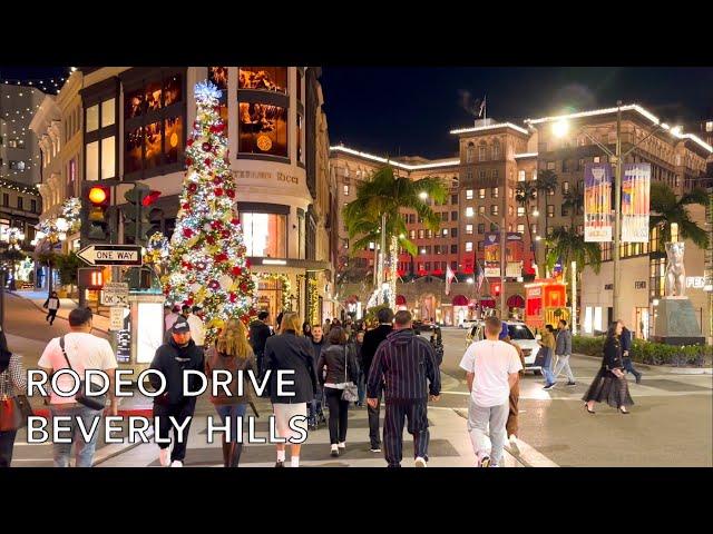 [4K] Beverly Hills, Rodeo Drive at Night, Los Angeles, California, Luxury Shopping ASMR