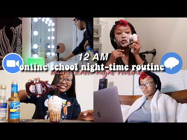 *VERY REALISTIC* 12AM online school night routine (tiktoks, homework, vegan meals, iced coffee)