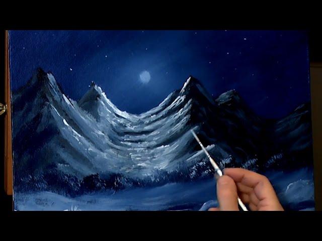 Moonlit Mountain Painting With Acrylic