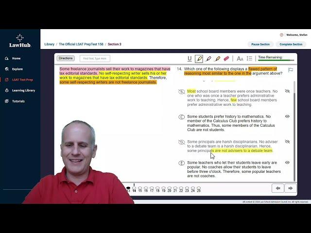 Finding a LSAT Logical Reasoning Parallel Flaw w/ Official PrepTest 158 Section 3, Question 14