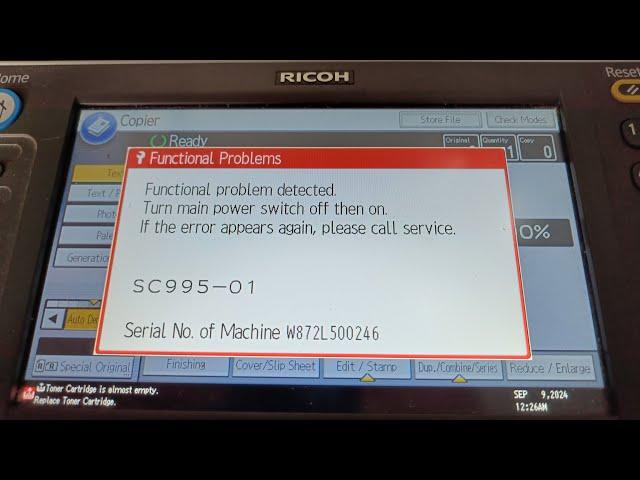 How to Reset Ricoh MP error code SC995-01, Replace Controlled or BCU Board