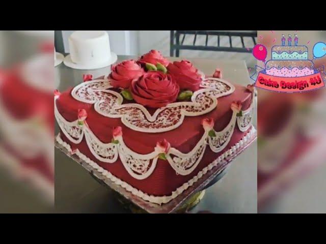 Square cake for anniversary or wedding with cream roses - Cake Design 4U #cake #howtoHow