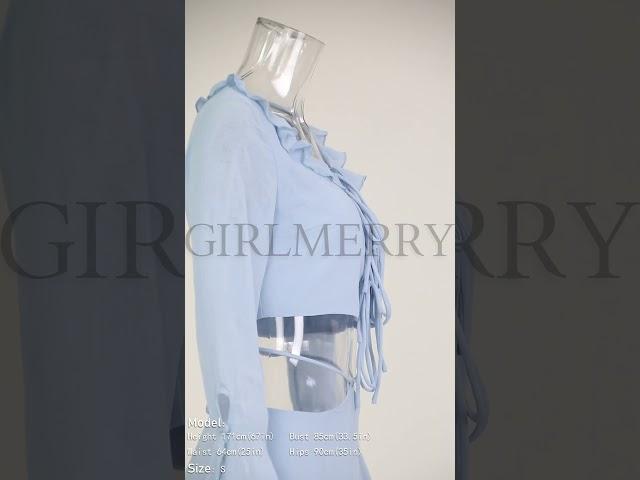 GIRLMERRY New sexy slight stretch solid color flared top short skirt set Wholesale DA010400