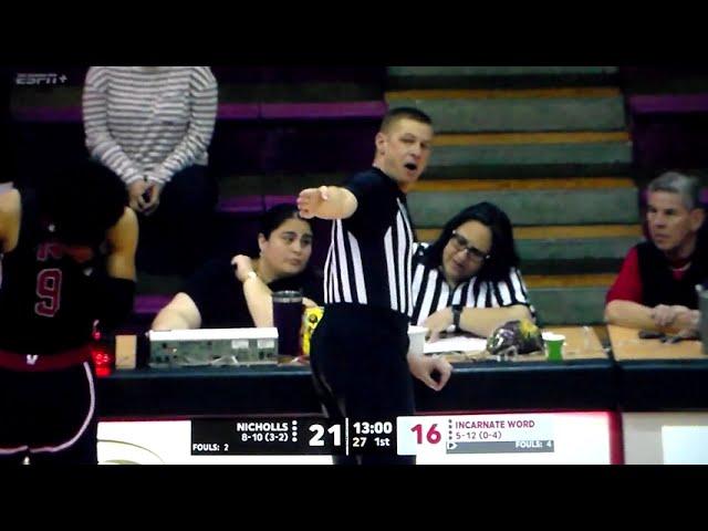 Technical foul on Nicholls' Byron Ireland vs. Incarnate Word