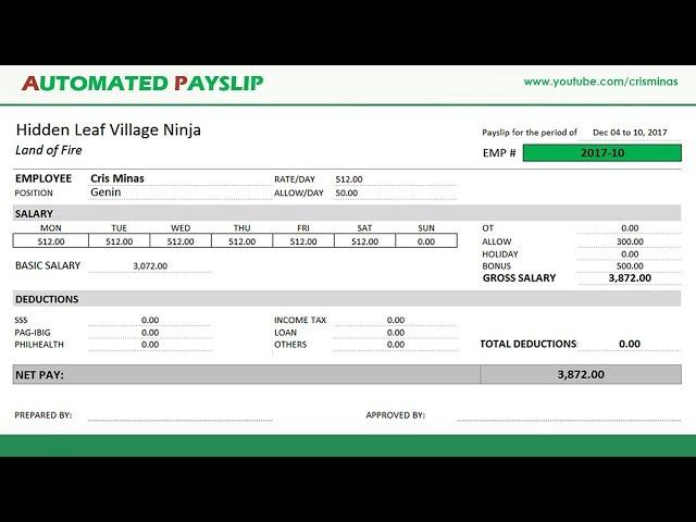 How to create AUTOMATED PAYSLIP in Excel