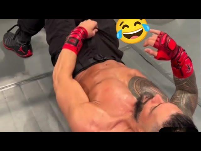 Off air Footage of Roman Reigns adjusting his pant wrong location  on WWE Bad Blood