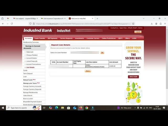 How to check fund lien marked for IPO ASBA application IndusInd Bank | indusind bank lien amount