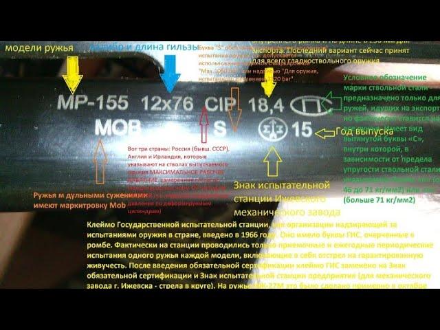 МР-155, МР-156 и др. Все обозначения. Дульные сужения. All symbols on the shotgun
