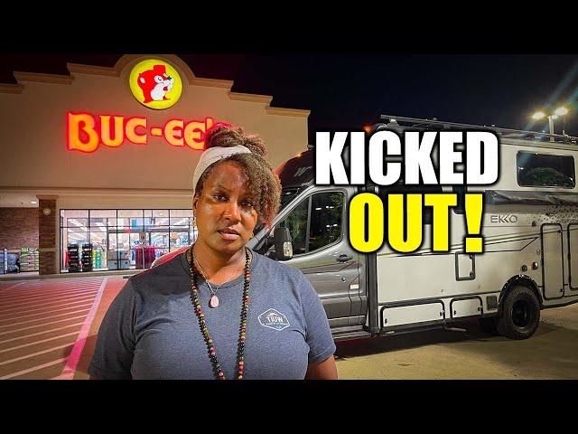 WE GOT KICKED OUT! Boondocking Fail at Buc-ee’s in our Camper Van (RV Life)