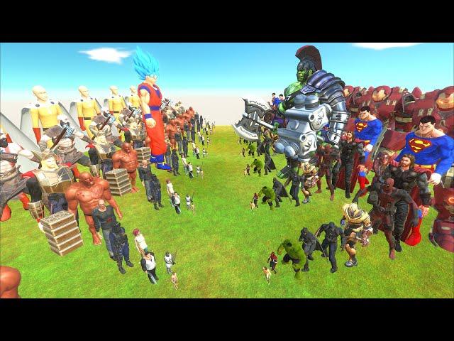 HUMAN HEROES WAR - SUPERHEROES TEAM vs HUMAN TEAM - Animal Revolt Battle Simulator