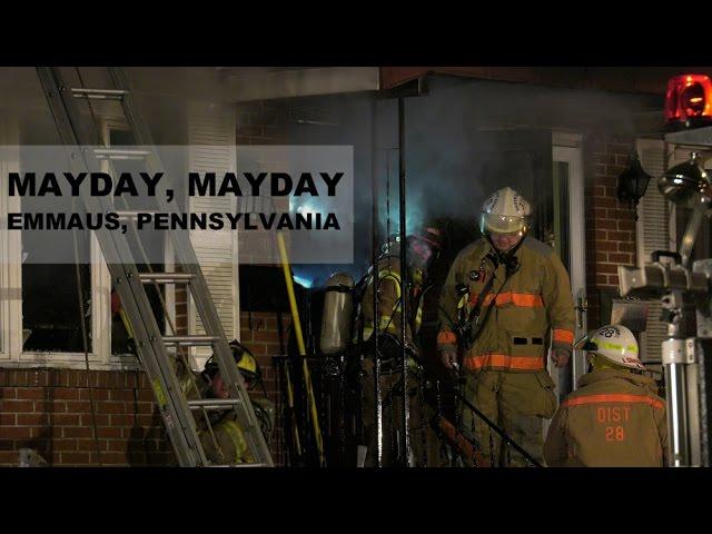 Mayday at 2nd alarm house fire trapping two firefighters in Emmaus, Penna.