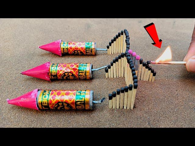 Matchstick chain reaction domino vs Diwali 3 Rocket bomb Amezing experimentपता नेही चला रैकेट किधर