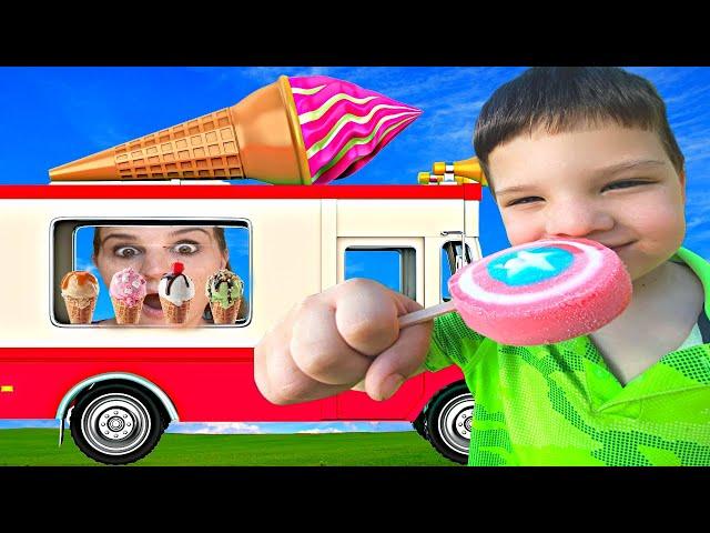 CALEB VISITS A ICE CREAM TRUCK! HELPING MOM PRETEND PLAY STORY