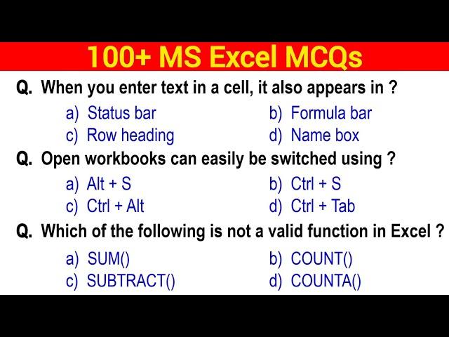 100+ MS Excel MCQ Questions and Answers