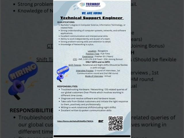 Technical Support Engineer freshers hiring #shorts