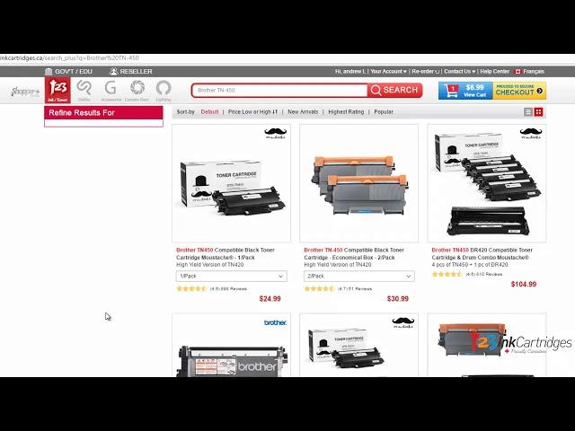 How to search your ink & toner Cartridges model from 123Ink ca site !