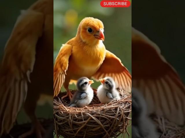 "Golden Moments: Mother Bird and Her Precious Chicks" #birds