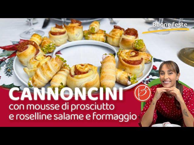 Cannoncini mousse di prosciutto e roselline salame e formaggio di pasta sfoglia - Christmas Edition