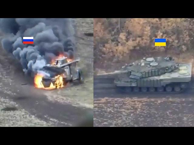 Leopard tank attacks Russian tank convoy and destroys them!