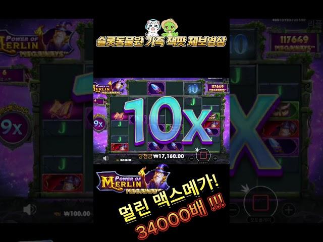 슬롯동물원 가족제보 멀린 맥메한방에 34000배 잭팟..ㄷㄷ #슬롯 #슬롯잭팟 #slot #jackpot #shorts