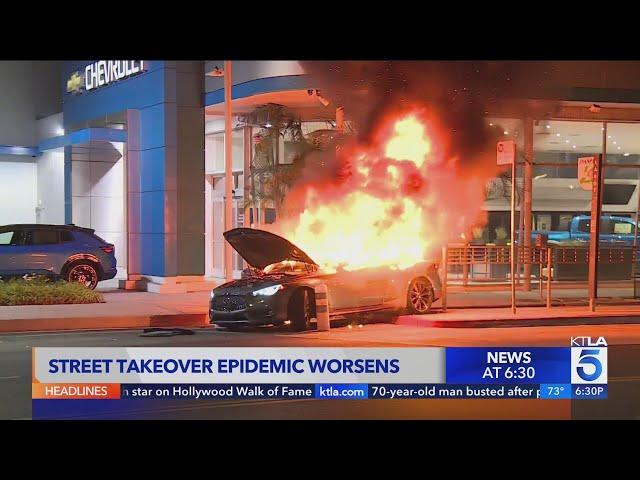 Street takeovers leave burning vehicles in South Los Angeles